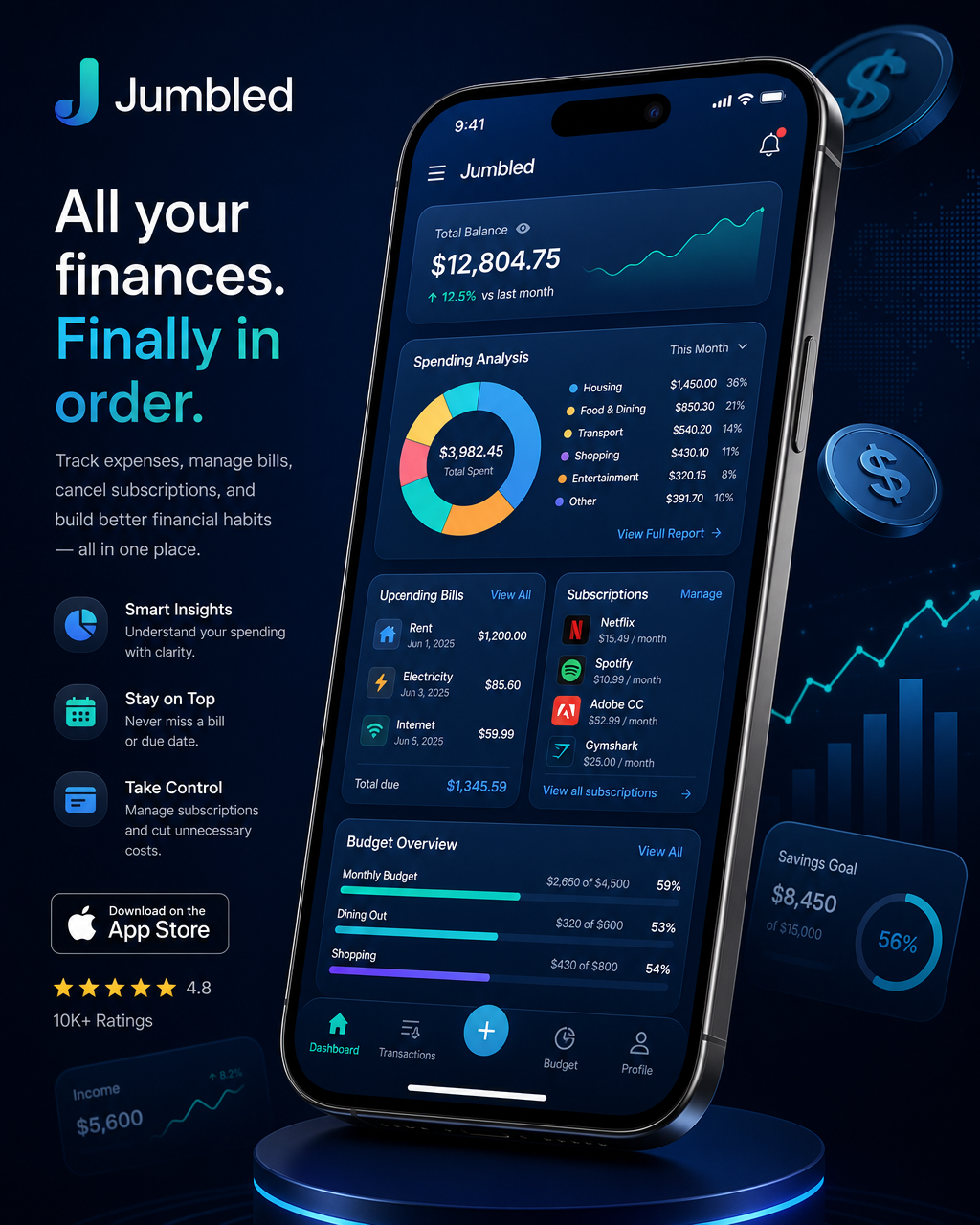 Jumbled - Personal finance dashboard for bills, subscriptions and spending