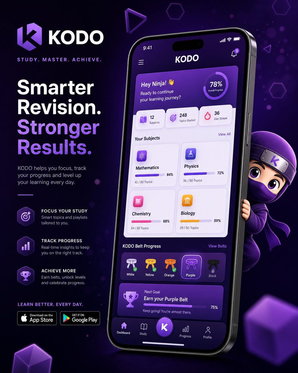 KODO - Study revision app with 17 subjects and 25,000+ questions
